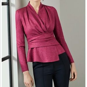 The Fold London Belleville top magenta wool herringbone UK 10/US 6